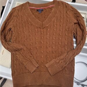 Tommy Hilfiger Brown V-Neck Cable Knit Sweater